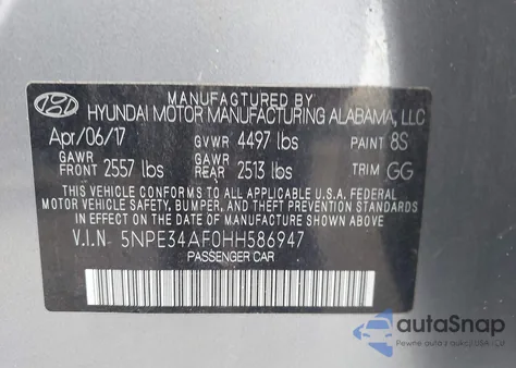 2017 Hyundai Sonata Sport z USA, uszkodzony, nr VIN 5NPE34AF0HH586947